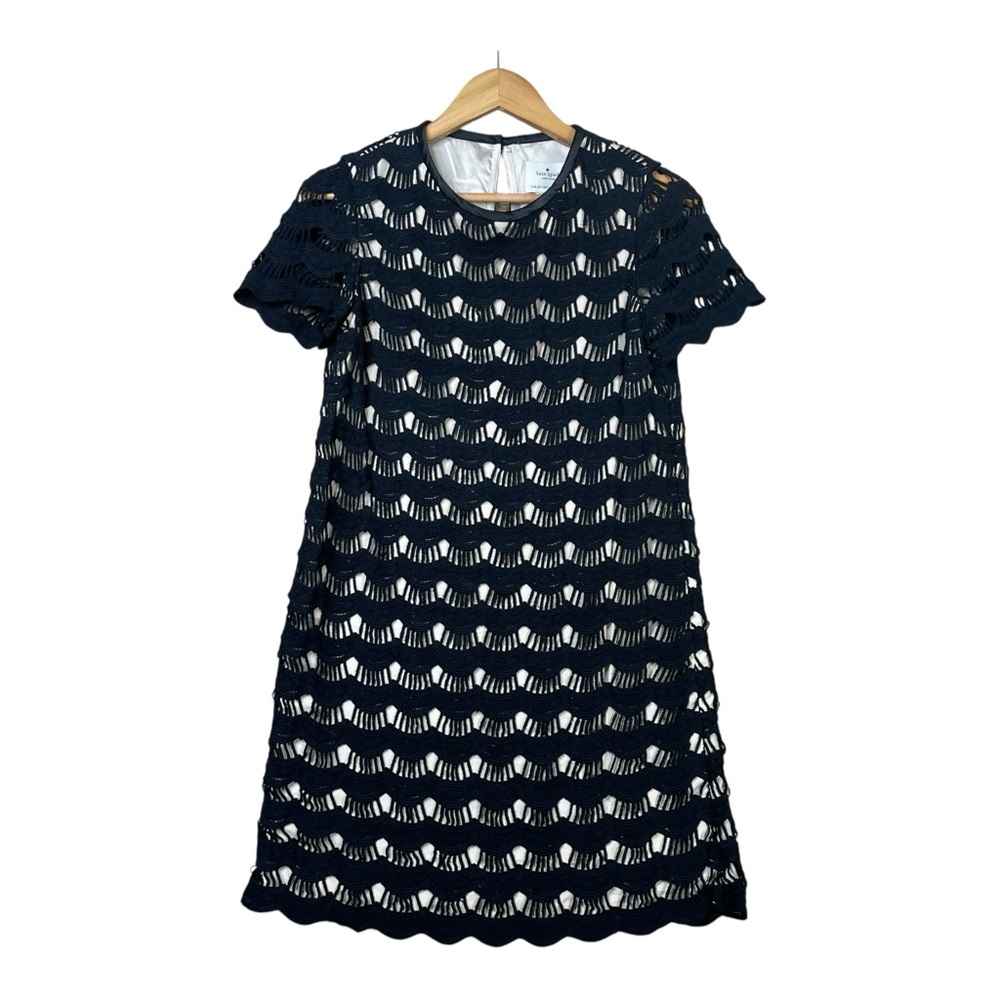 Kate Spade Women Shift Dress Black Scalloped Lace Short Sleeve Mini Size 2 EUC